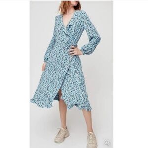 Aritzia Little Moon Blue Floral Wrap Dress